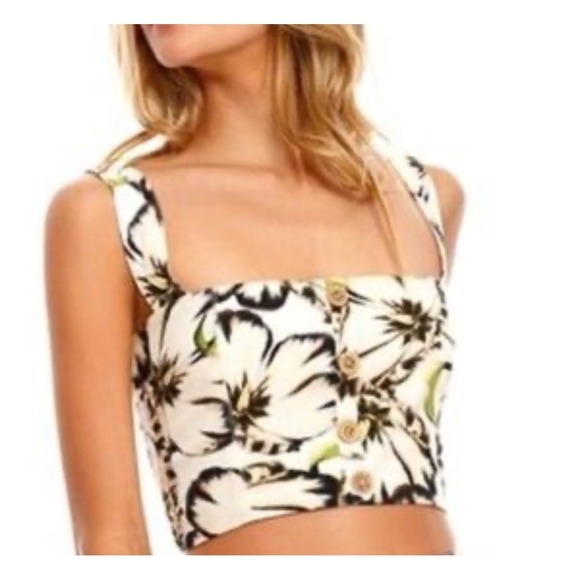 NWT Agua Bendita Giard Anais Women's Floral Print Button Crop Top Size M - Picture 1 of 9